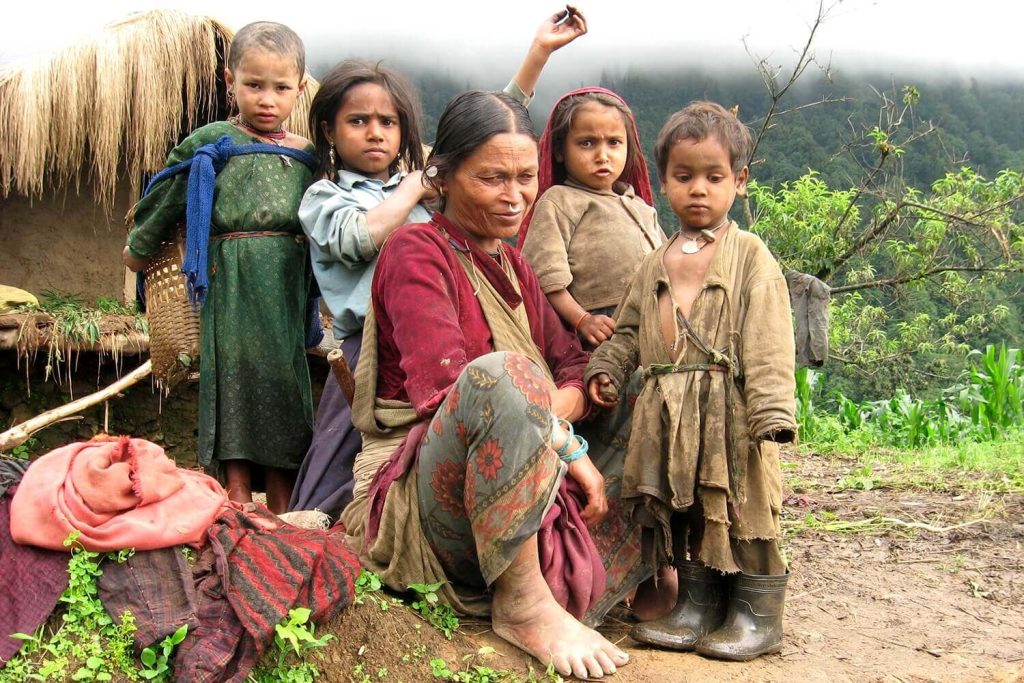 Poor nepalese people with kids of poor people